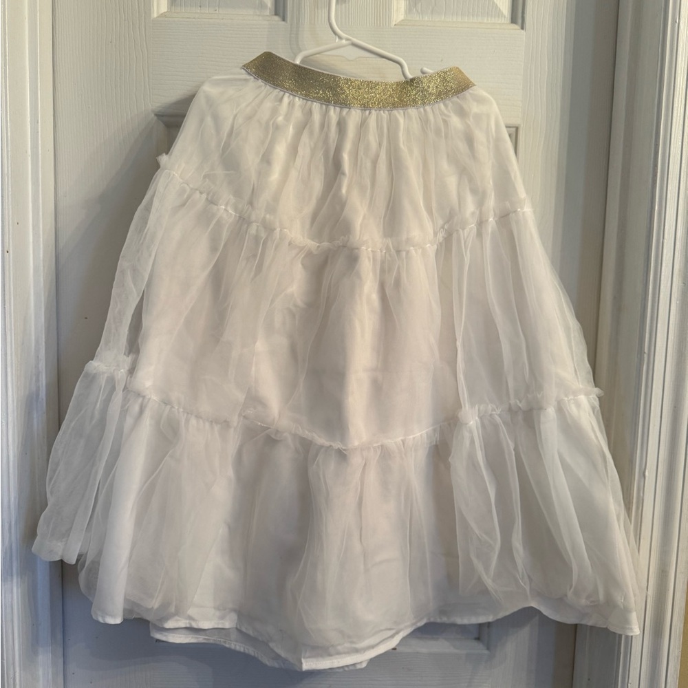 SHEIN Cream Bubble tulle Midi Skirt Tiered